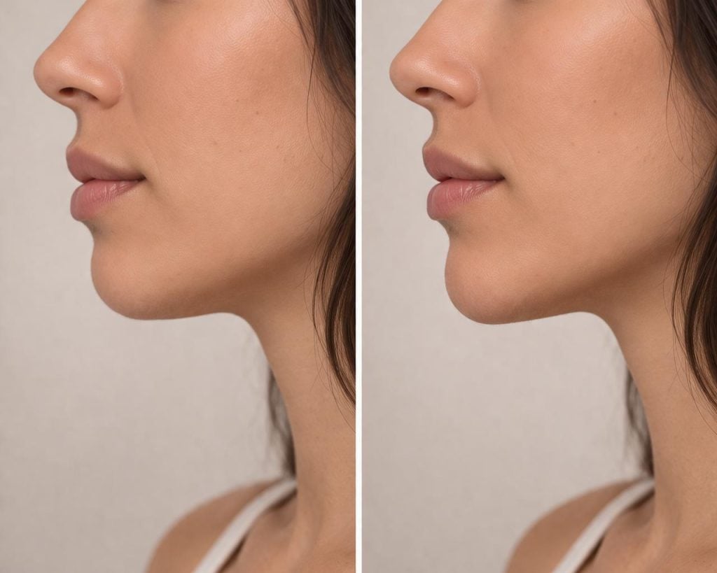 Left and right side profile images showing subtle difference in chin projection and jawline contour